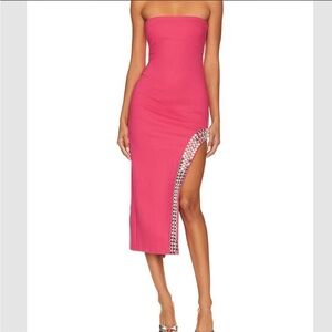 NBD Strapless Pink Dress with Embellished Slit